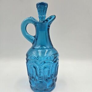 UV+ LE Smith Moon Star Cobalt Blue Cruet Bottle & Stopper Oil Vinegar CottageCor